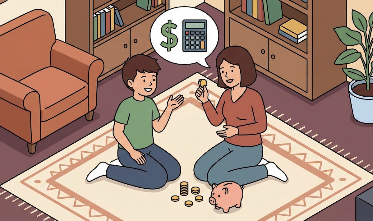 Parent and child talking about managing money