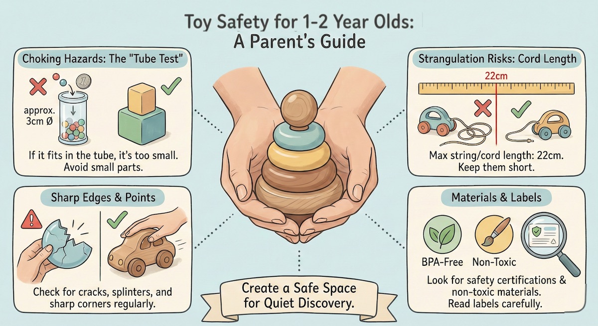 Infographic showing toy safety hazards for toddlers