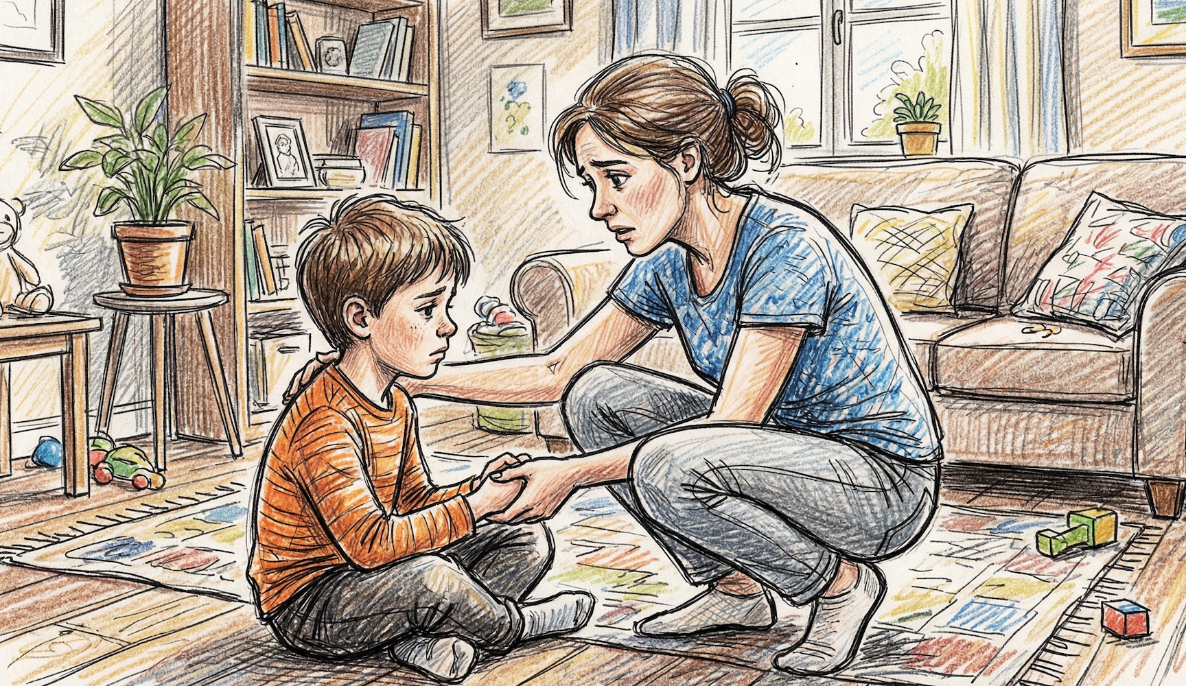 Parental Support A concerned parent talking to a young child
