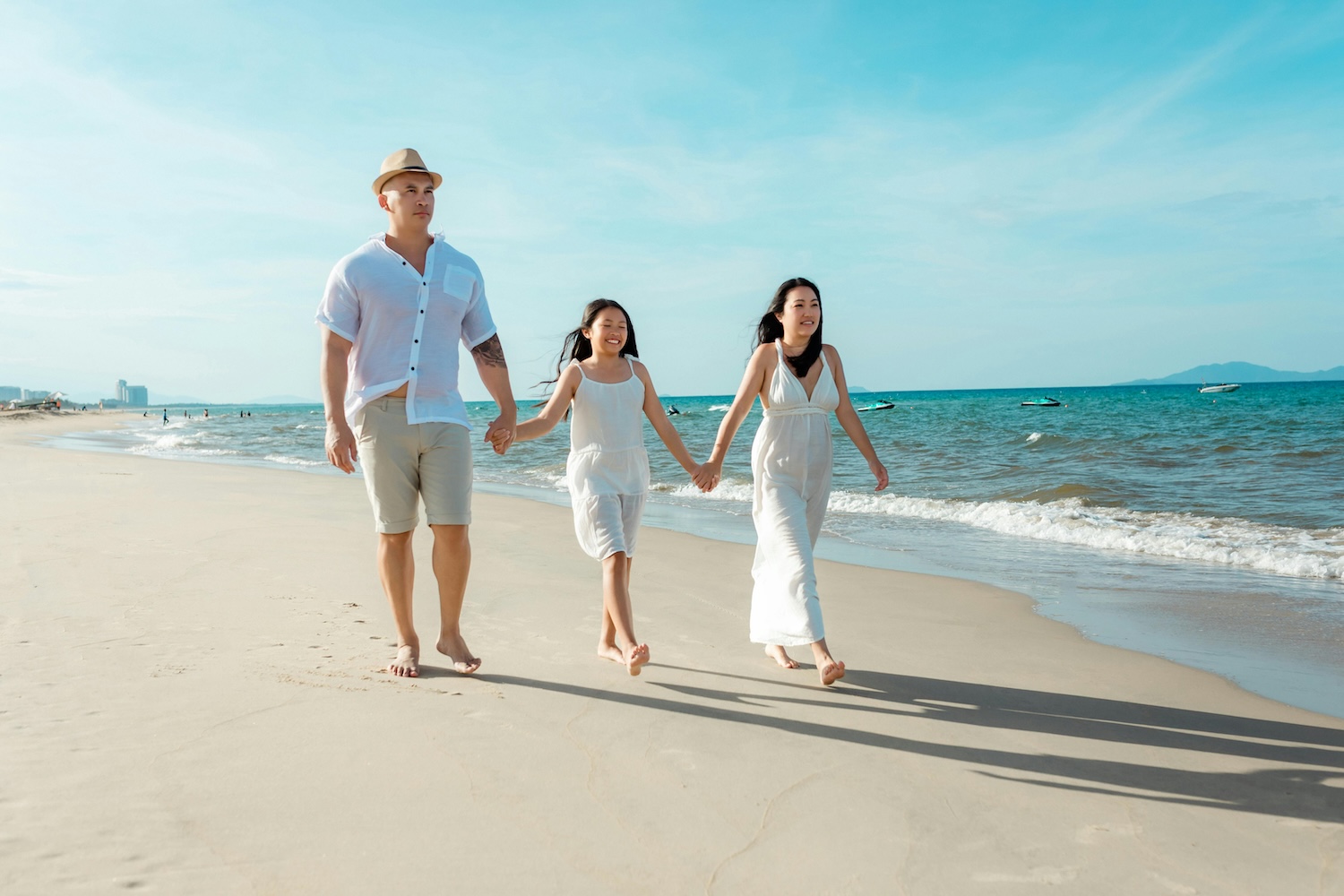 Family on vacation by the beach
