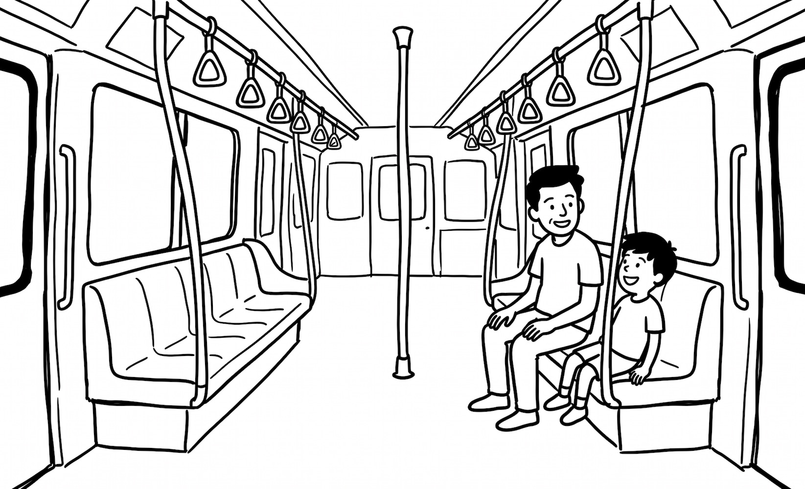 father and son on the train