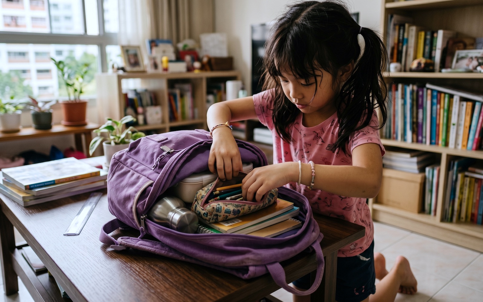 By Primary 2 or 3, children should be responsible for their own textbooks and water bottles.